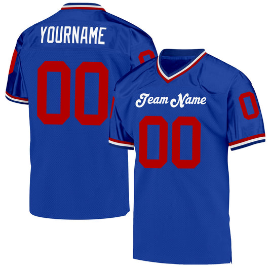 Custom Royal Red-White Mesh Authentic Throwback Football Jersey - Main View