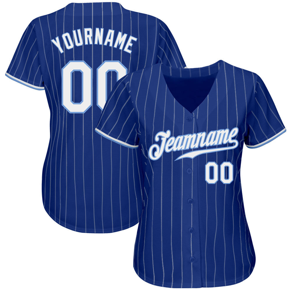 Custom Royal White Pinstripe White-Light Blue Authentic Baseball Jersey view 2