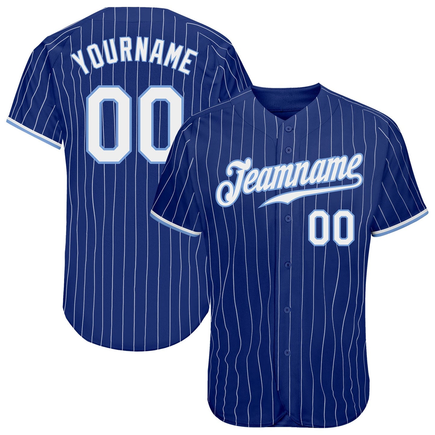 Custom Royal White Pinstripe White-Light Blue Authentic Baseball Jersey - Main View