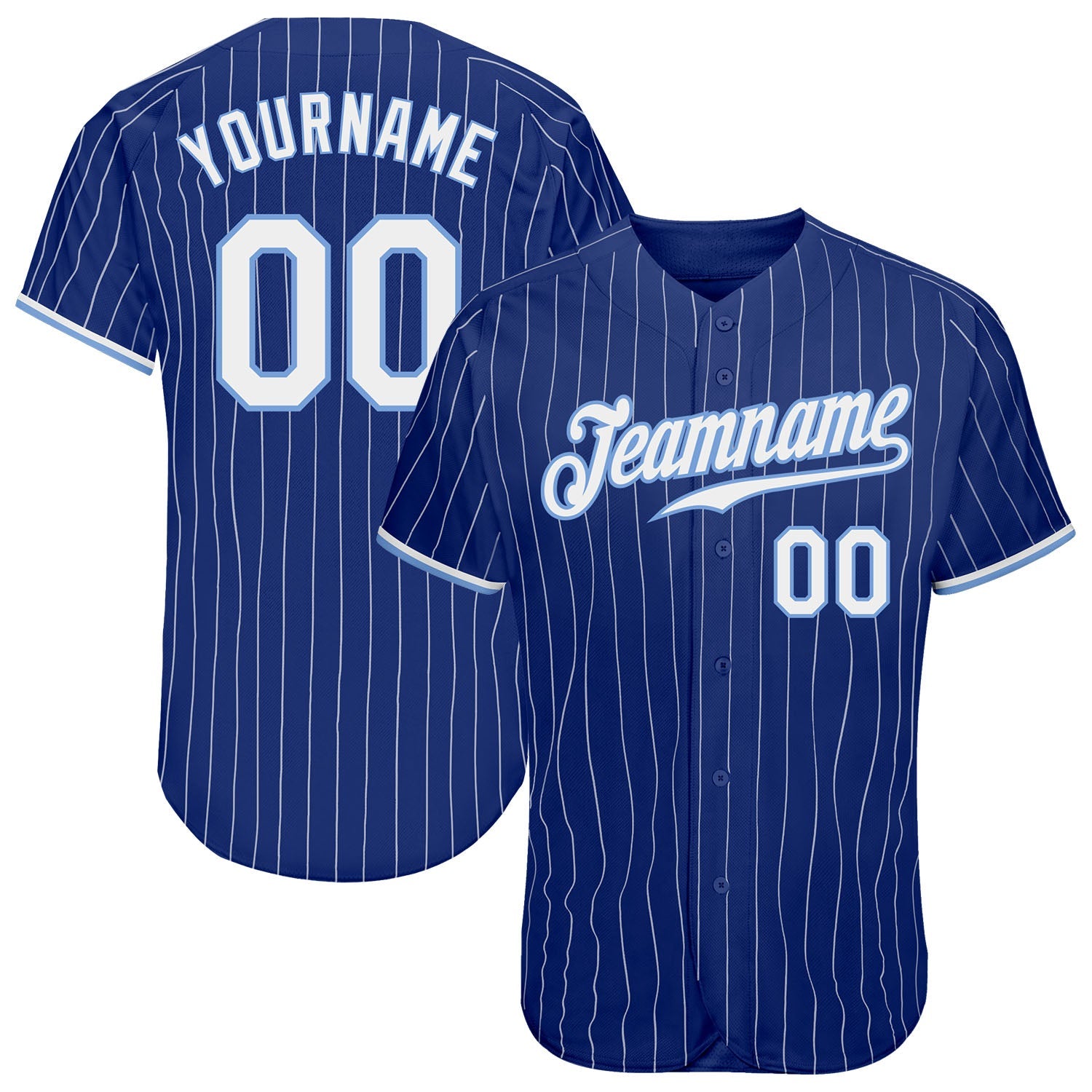 Custom Royal White Pinstripe White-Light Blue Authentic Baseball Jersey - Main View