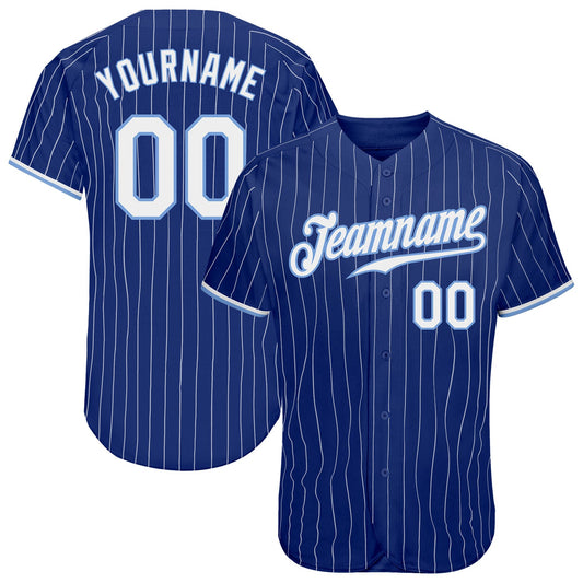 Custom Royal White Pinstripe White-Light Blue Authentic Baseball Jersey - Main View