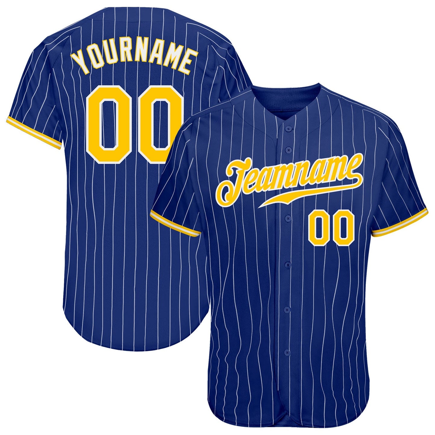Custom Royal White Pinstripe Gold-White Authentic Baseball Jersey - Main View