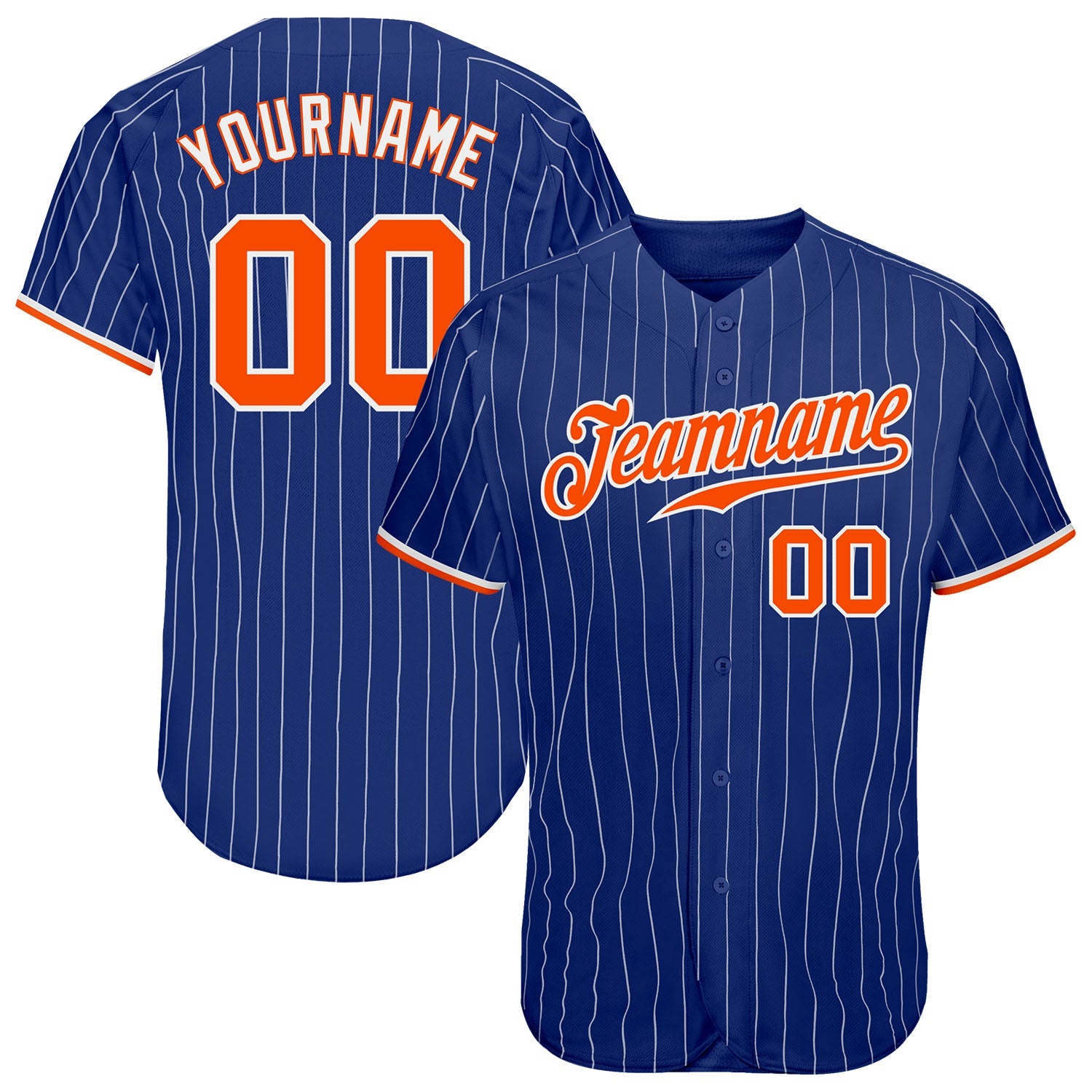 Custom Royal White Pinstripe Orange-White Authentic Baseball Jersey - Main View
