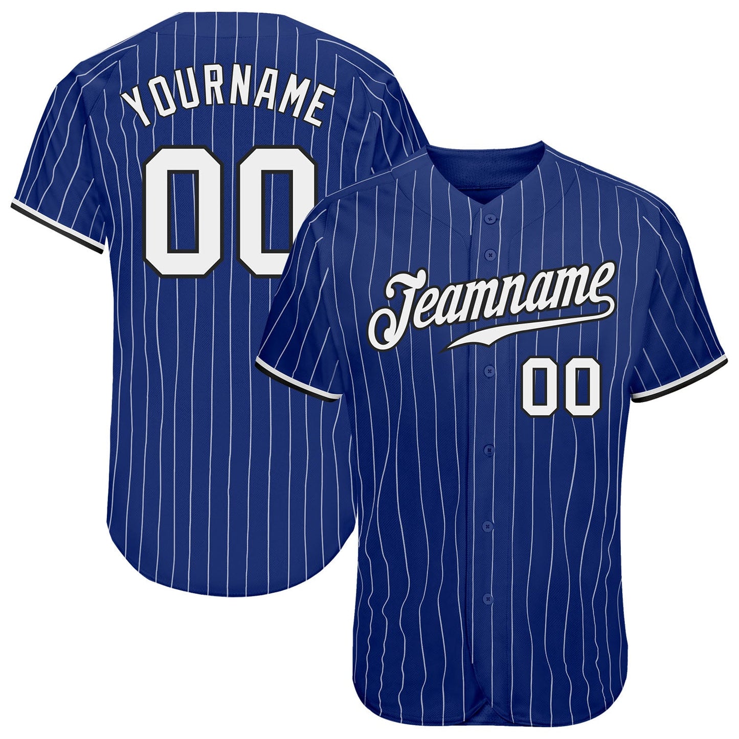 Custom Royal White Pinstripe White-Black Authentic Baseball Jersey - Main View