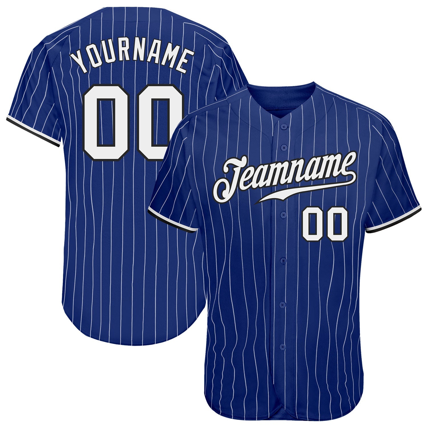 Custom Royal White Pinstripe White-Black Authentic Baseball Jersey - Main View