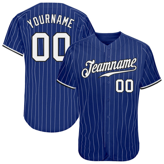 Custom Royal White Pinstripe White-Black Authentic Baseball Jersey - Main View