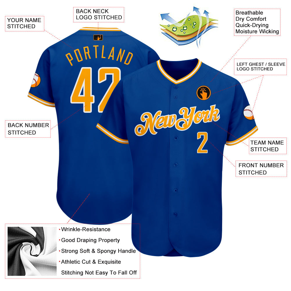 Custom Royal Gold-White Authentic Baseball Jersey view 3