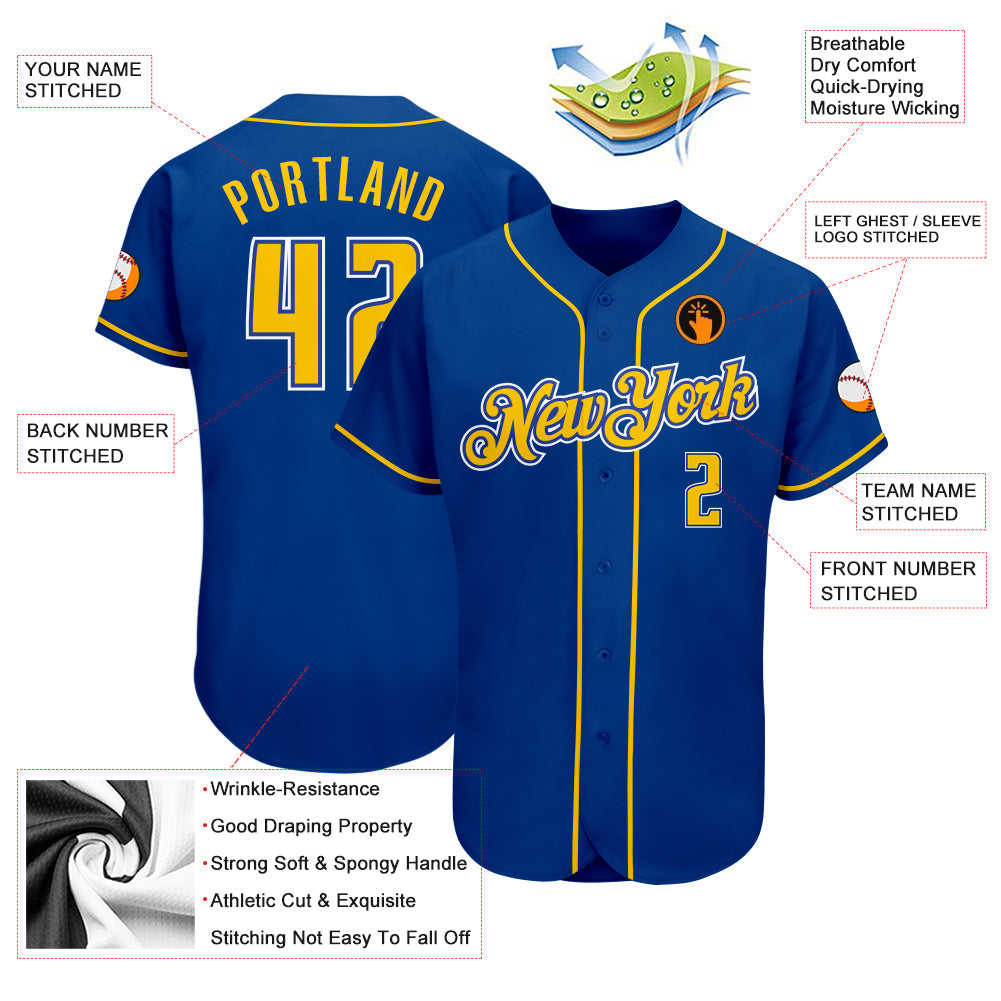 Custom Royal Gold-White Authentic Baseball Jersey view 3