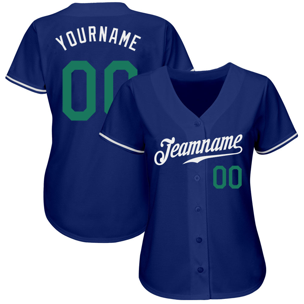 Custom Royal Kelly Green-White Authentic Baseball Jersey view 2
