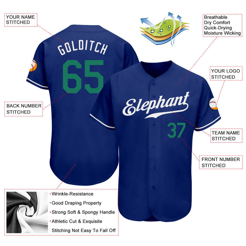 Custom Royal Kelly Green-White Authentic Baseball Jersey view 3