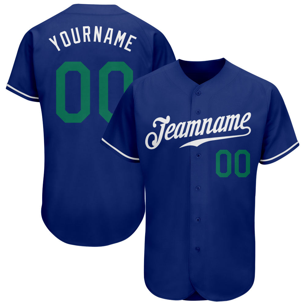 Custom Royal Kelly Green-White Authentic Baseball Jersey - Main View