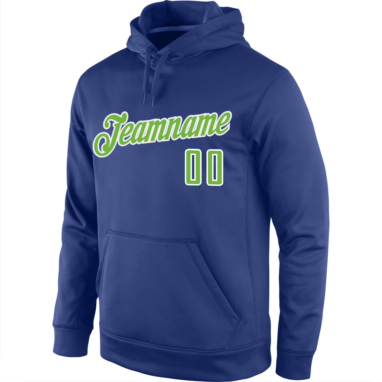 Custom Stitched Royal Neon Green-White Sports Pullover Sweatshirt Hoodie view 2