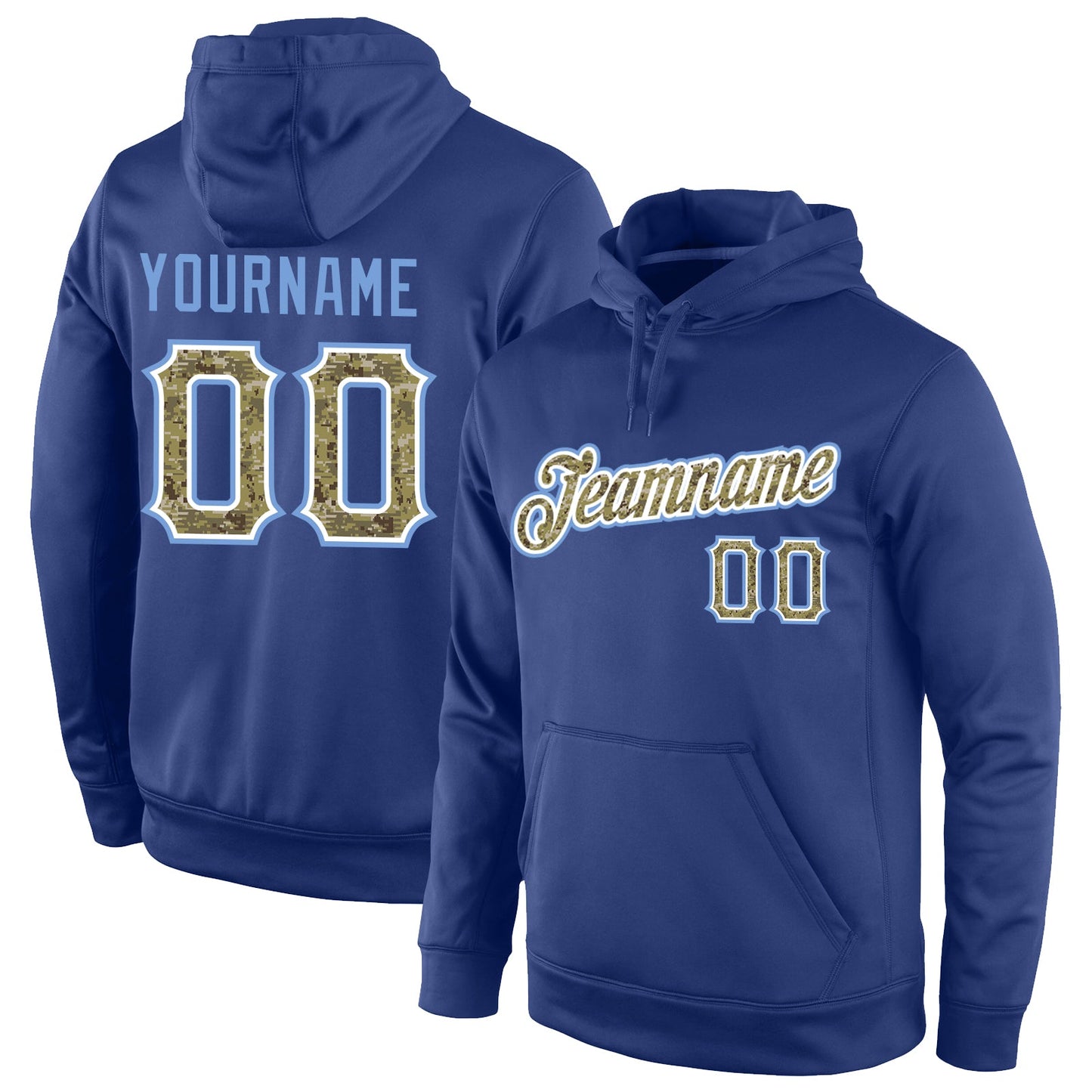 Custom Stitched Royal Camo-Light Blue Sports Pullover Sweatshirt Hoodie - Main View