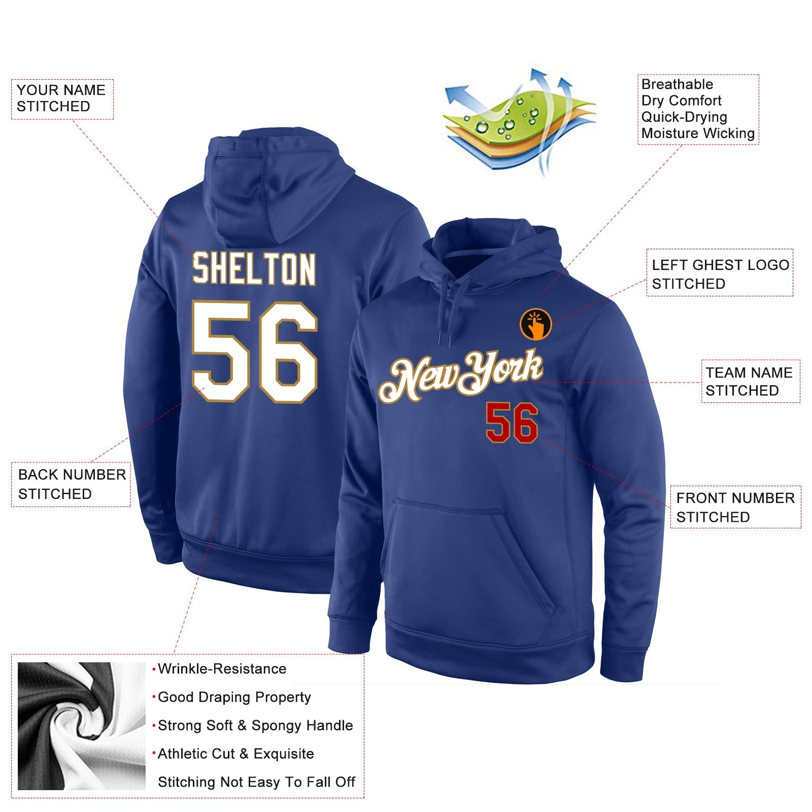 Custom Stitched Royal White-Old Gold Sports Pullover Sweatshirt Hoodie view 4