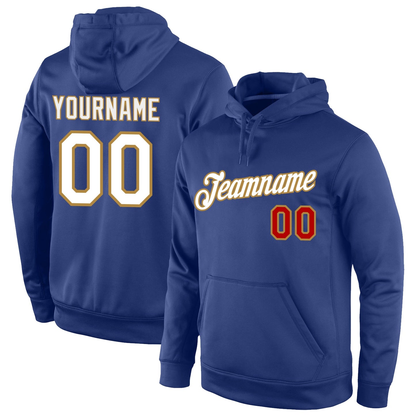 Custom Stitched Royal White-Old Gold Sports Pullover Sweatshirt Hoodie - Main View