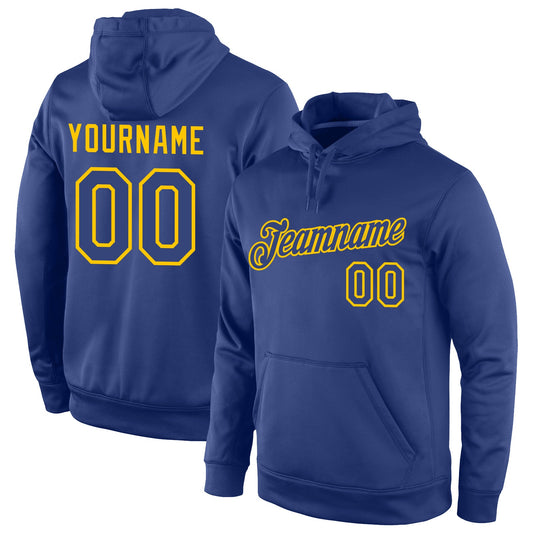 Custom Stitched Royal Royal-Gold Sports Pullover Sweatshirt Hoodie - Main View