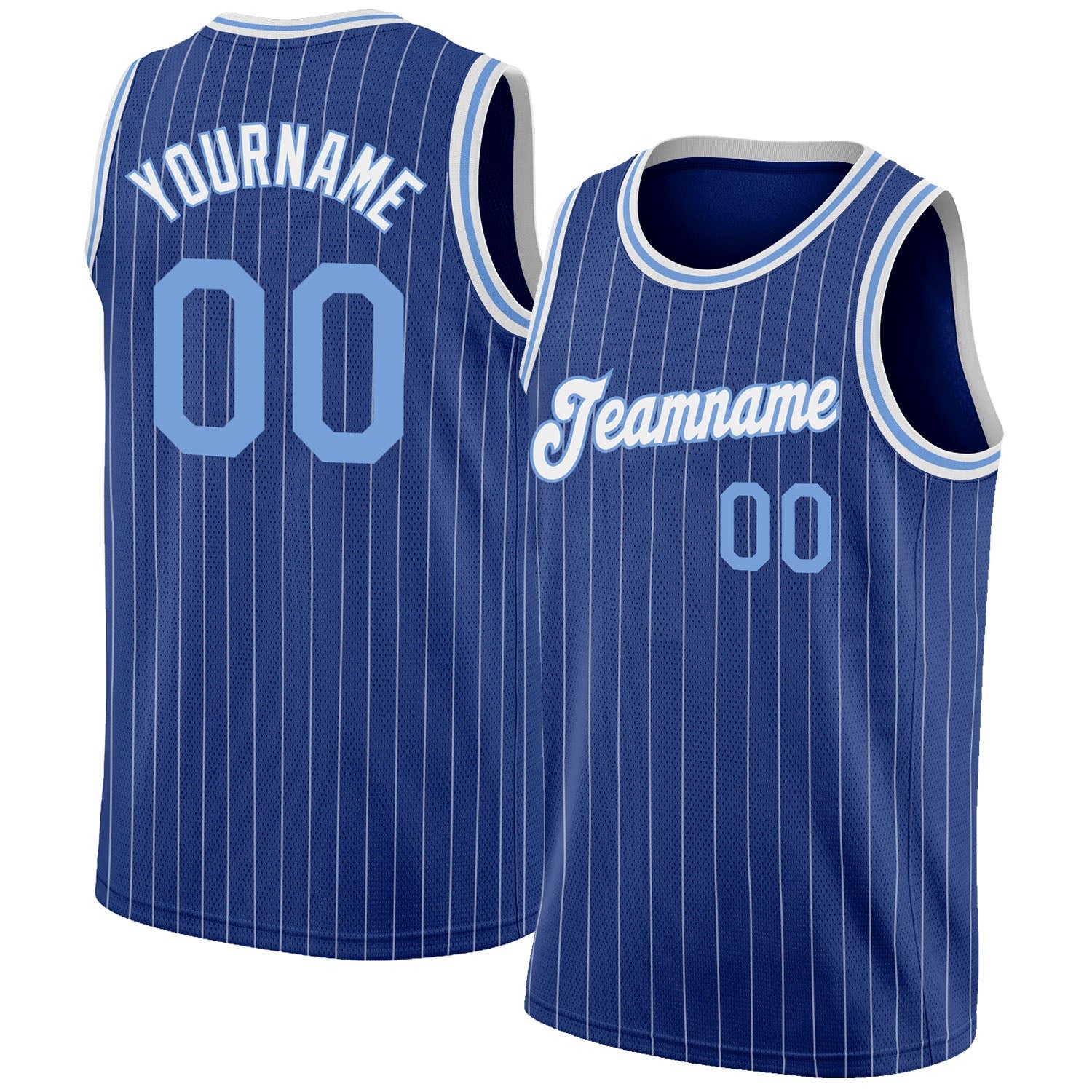 Custom Royal White Pinstripe Light Blue-White Authentic Basketball Jersey - Main View