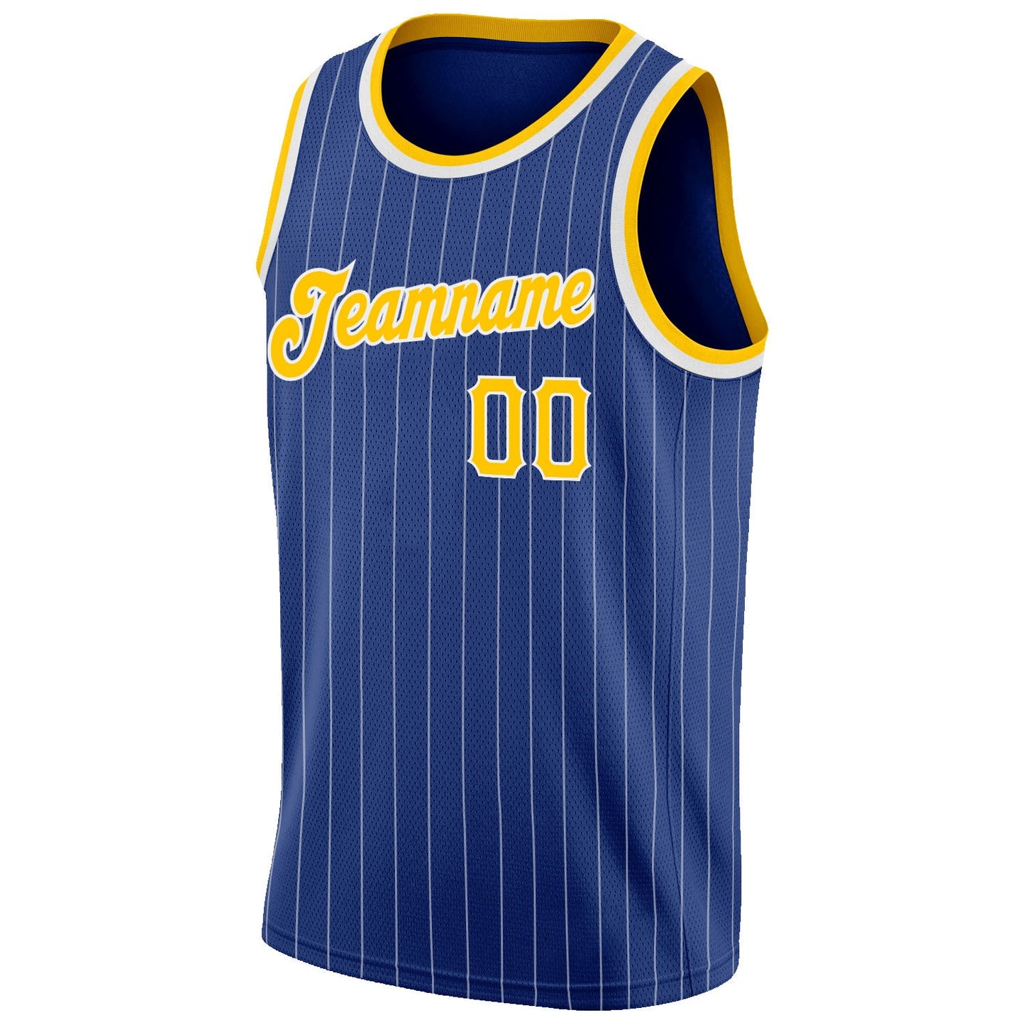 Custom Royal White Pinstripe Gold-White Authentic Basketball Jersey view 5
