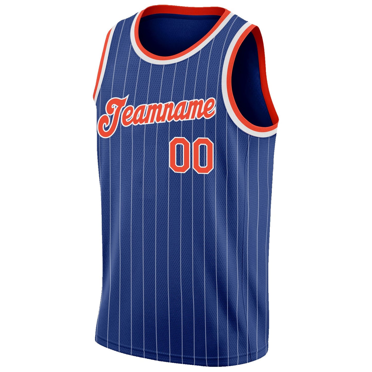 Custom Royal White Pinstripe Orange-White Authentic Basketball Jersey view 5