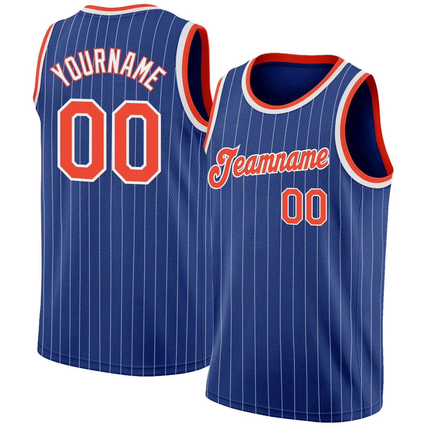 Custom Royal White Pinstripe Orange-White Authentic Basketball Jersey - Main View