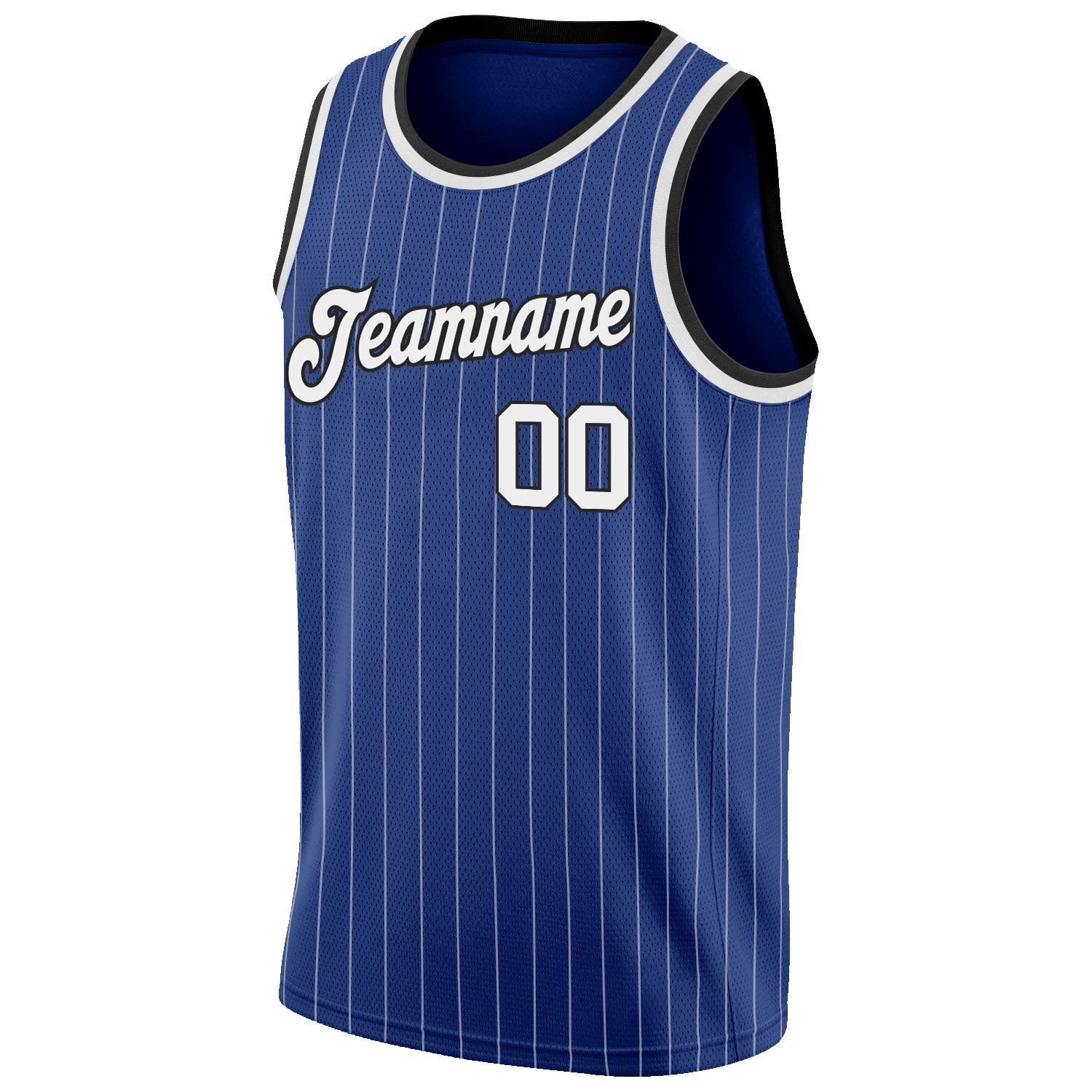Custom Royal White Pinstripe White-Black Authentic Basketball Jersey view 5