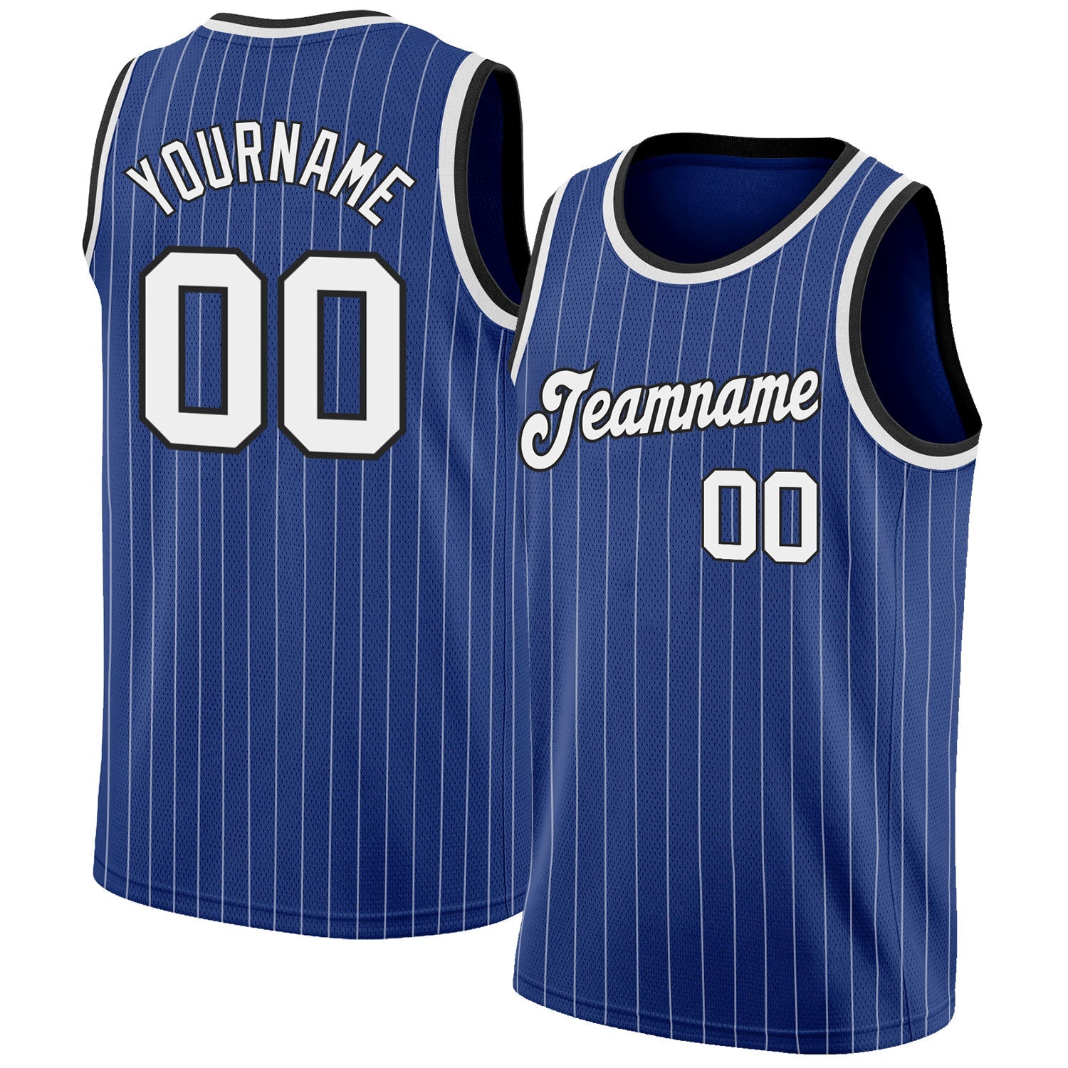 Custom Royal White Pinstripe White-Black Authentic Basketball Jersey - Main View