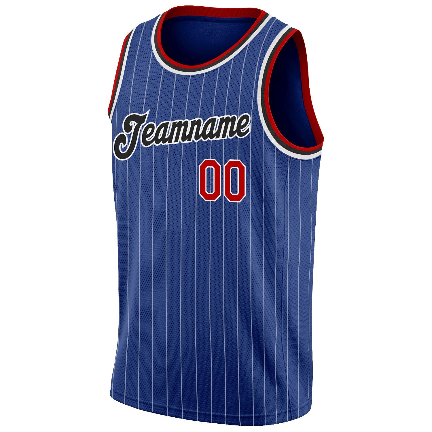 Custom Royal White Pinstripe Red-Black Authentic Basketball Jersey view 5