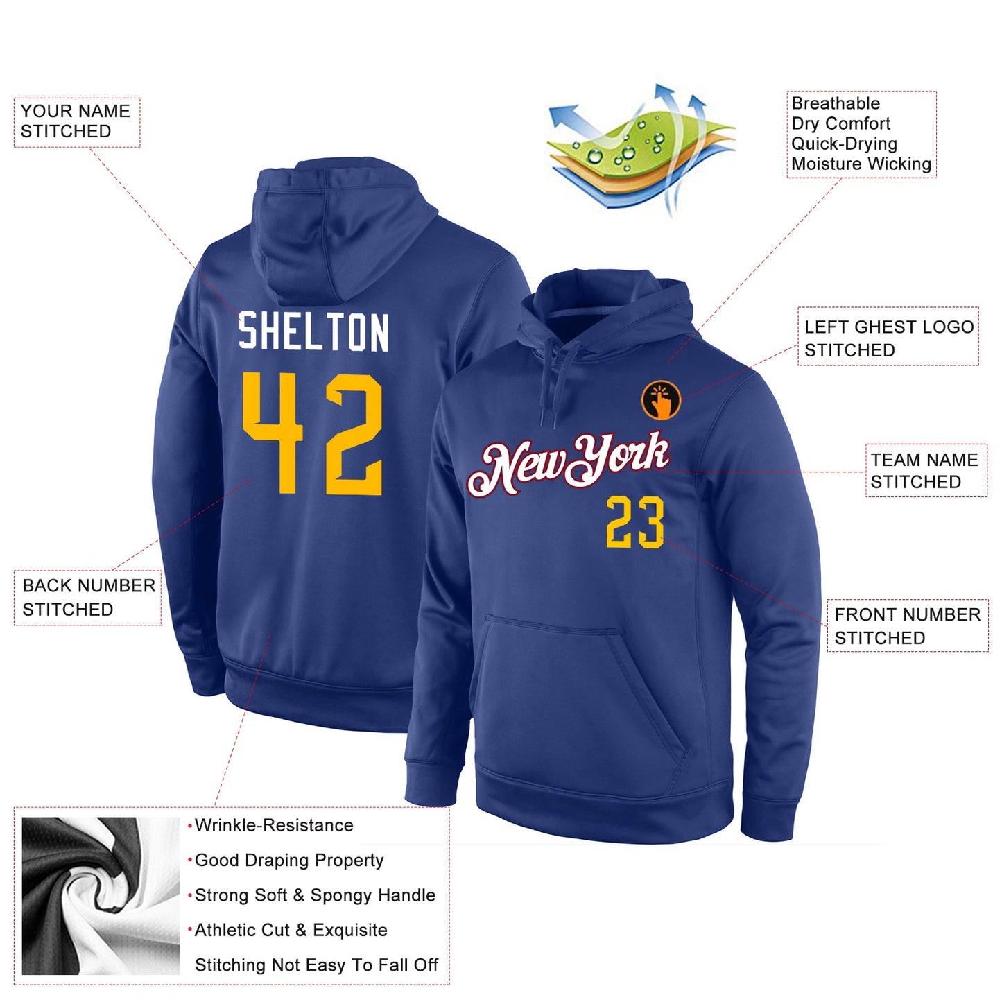 Custom Stitched Royal Gold-White Sports Pullover Sweatshirt Hoodie view 4