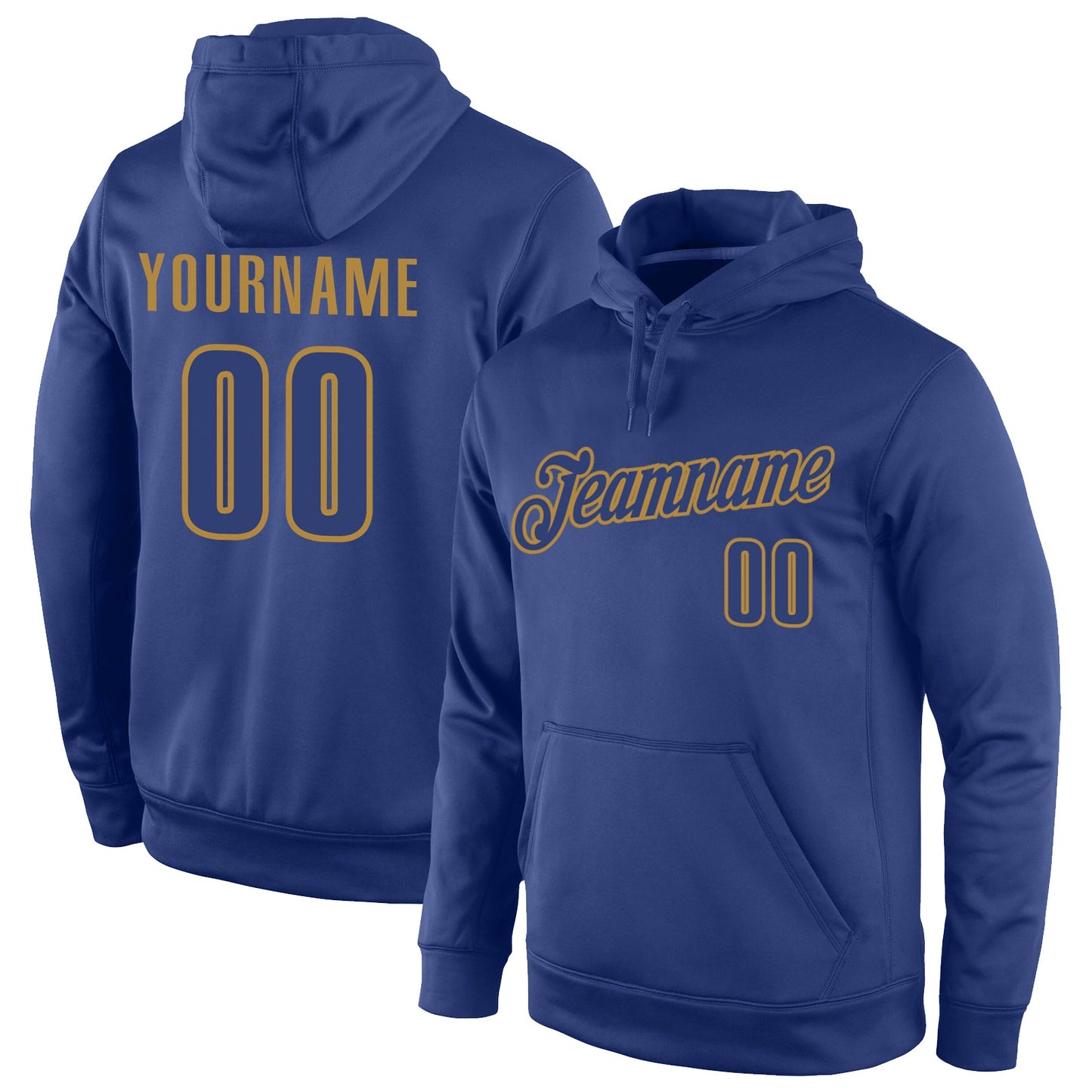 Custom Stitched Royal Royal-Old Gold Sports Pullover Sweatshirt Hoodie - Main View
