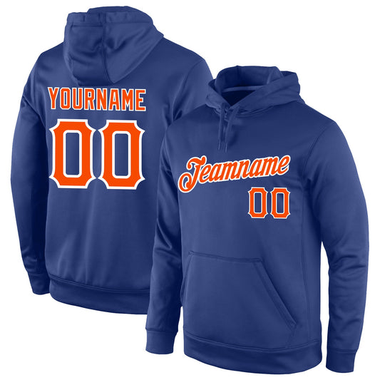 Custom Stitched Royal Orange-White Sports Pullover Sweatshirt Hoodie - Main View