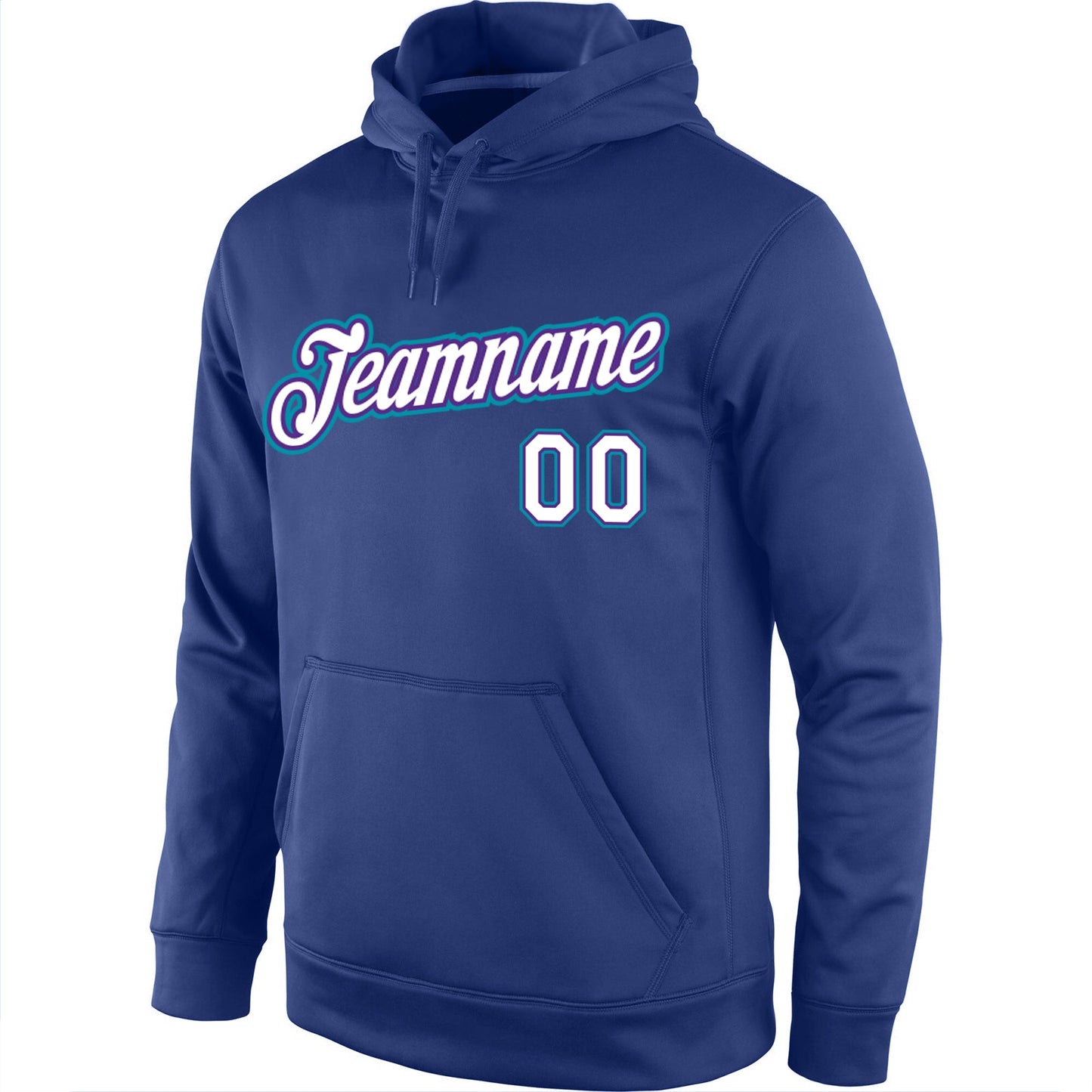 Custom Stitched Royal White-Teal Sports Pullover Sweatshirt Hoodie view 2
