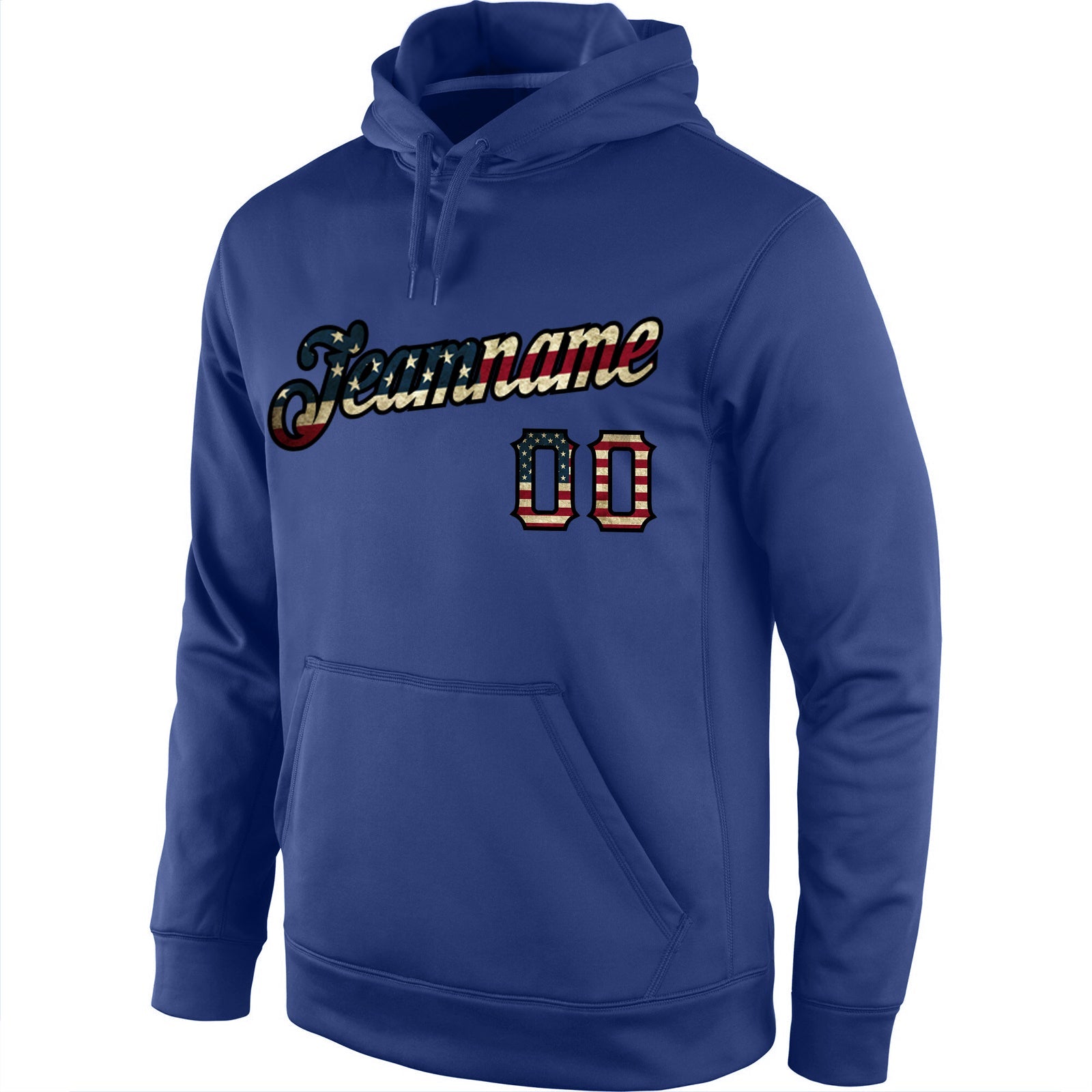 Custom Stitched Royal Vintage USA Flag-Black Sports Pullover Sweatshirt Hoodie view 2