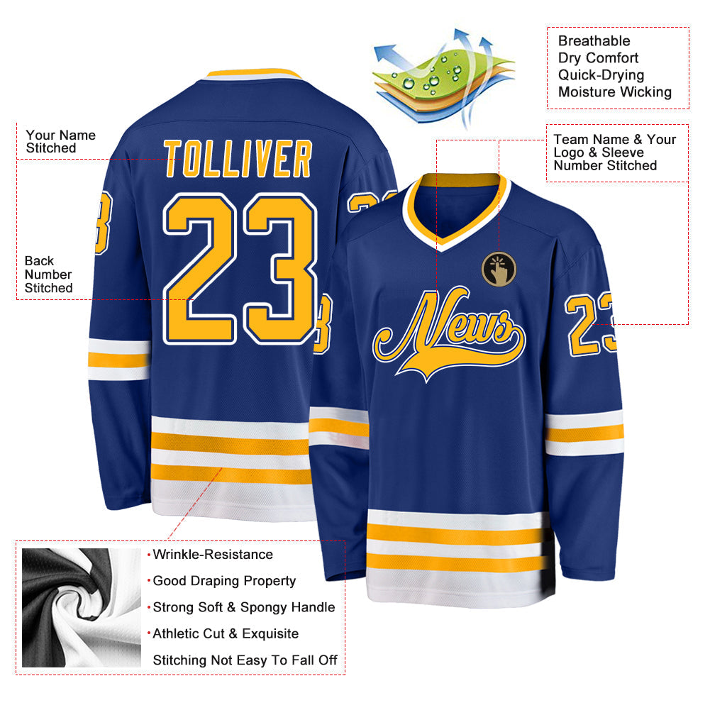 Custom Royal Gold-White Hockey Jersey view 4