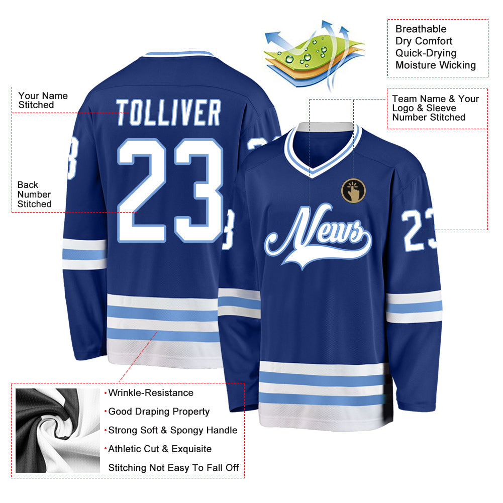 Custom Royal White-Light Blue Hockey Jersey view 4