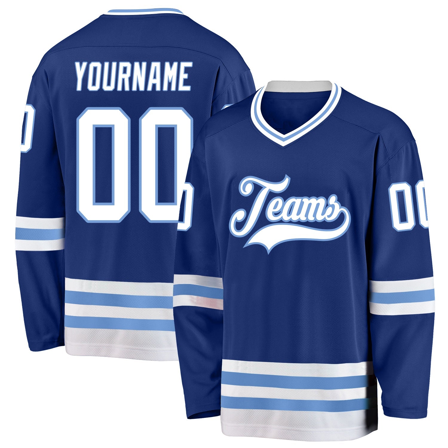 Custom Royal White-Light Blue Hockey Jersey - Main View