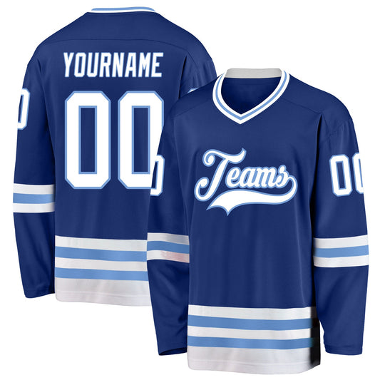 Custom Royal White-Light Blue Hockey Jersey - Main View