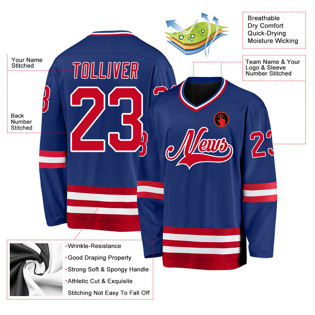 Custom Royal Red-White Hockey Jersey view 4