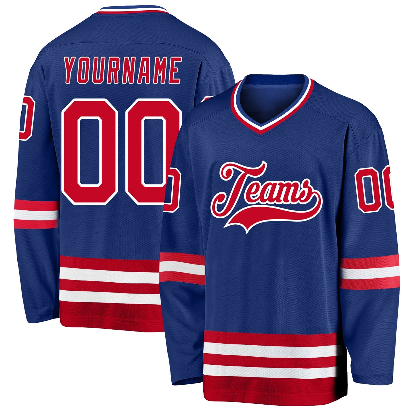 Custom Royal Red-White Hockey Jersey - Main View