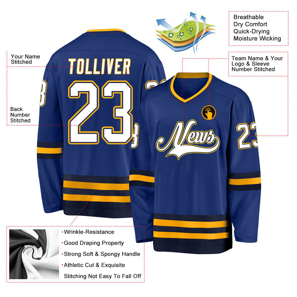 Custom Royal White-Navy Hockey Jersey view 4