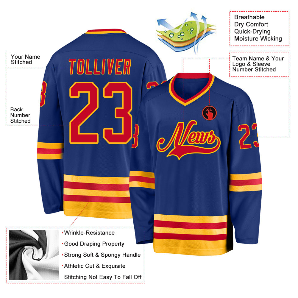 Custom Royal Red-Gold Hockey Jersey view 4