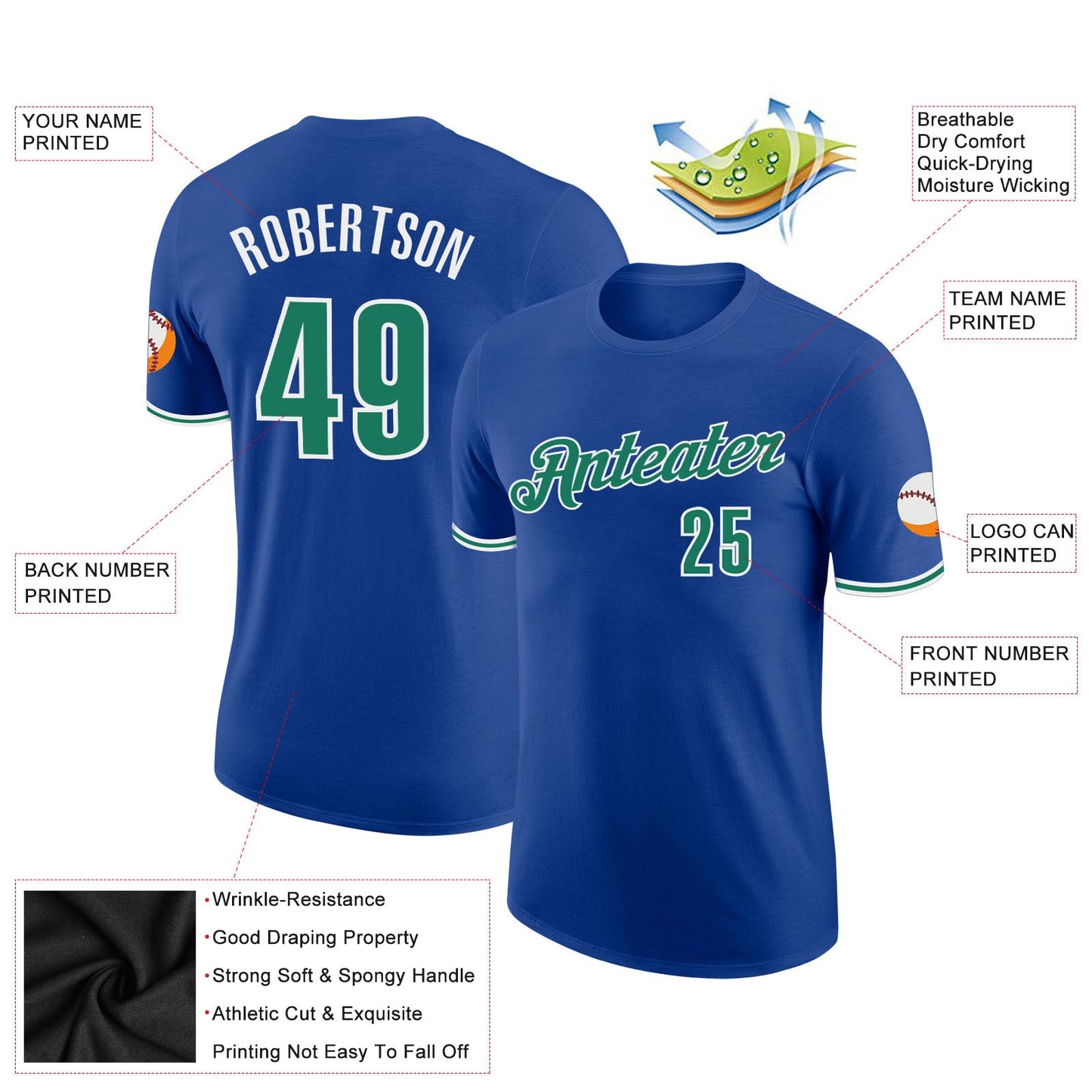 Custom Royal Kelly Green-White Performance T-Shirt view 2