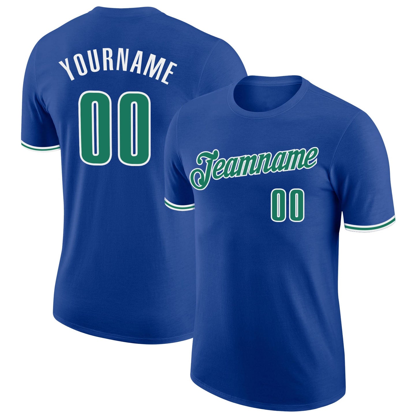 Custom Royal Kelly Green-White Performance T-Shirt - Main View