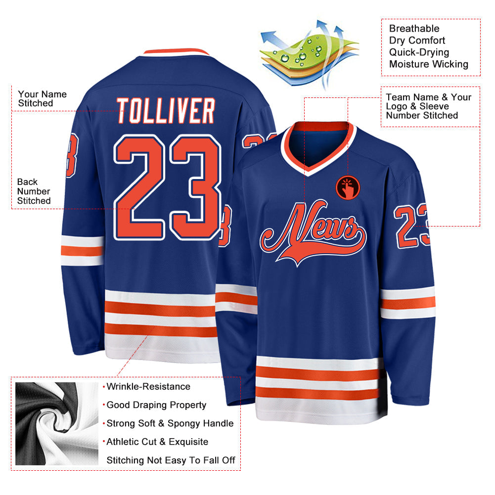 Custom Royal Orange-White Hockey Jersey view 2