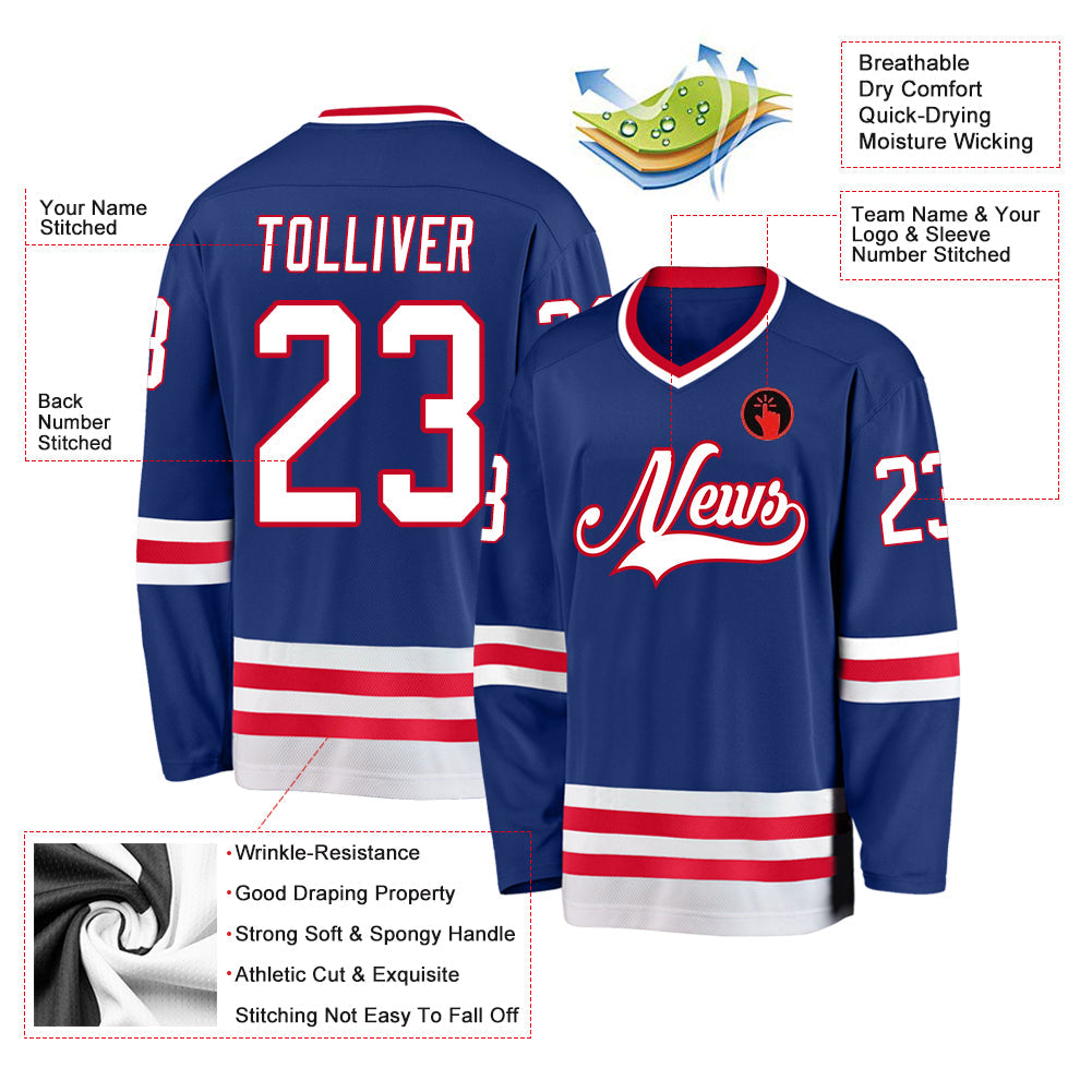 Custom Royal White-Red Hockey Jersey view 2
