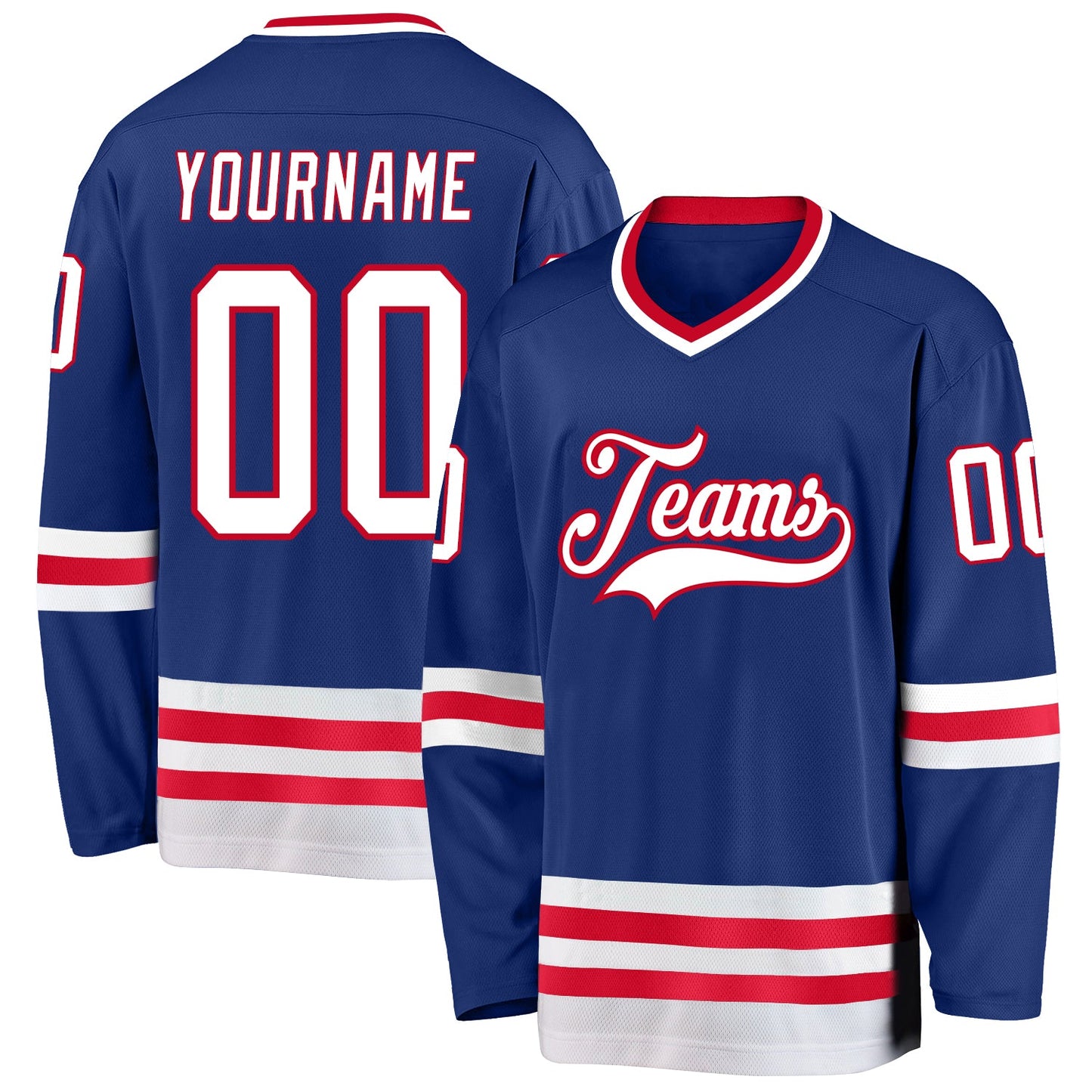 Custom Royal White-Red Hockey Jersey - Main View