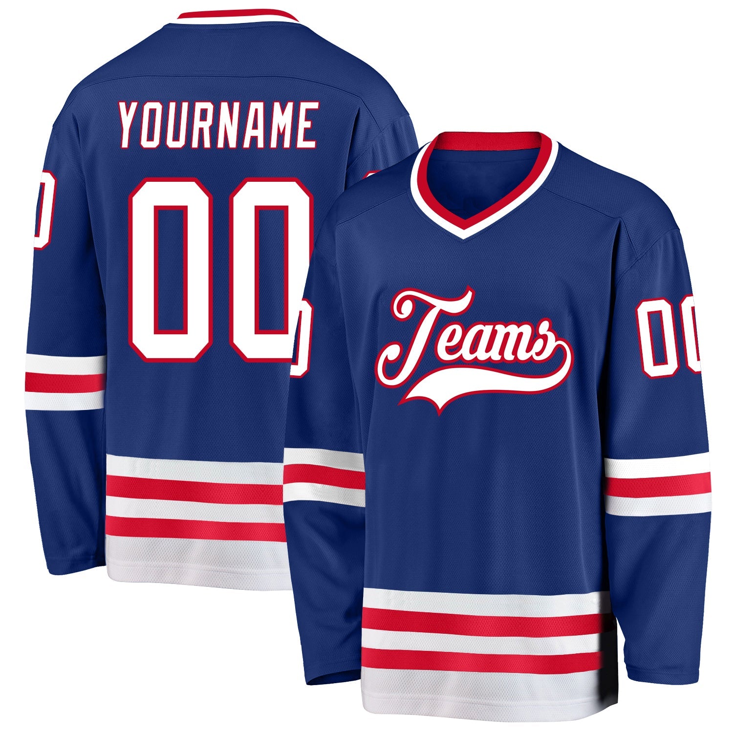 Custom Royal White-Red Hockey Jersey - Main View