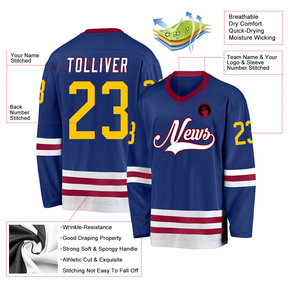 Custom Royal Gold-Maroon Hockey Jersey view 2