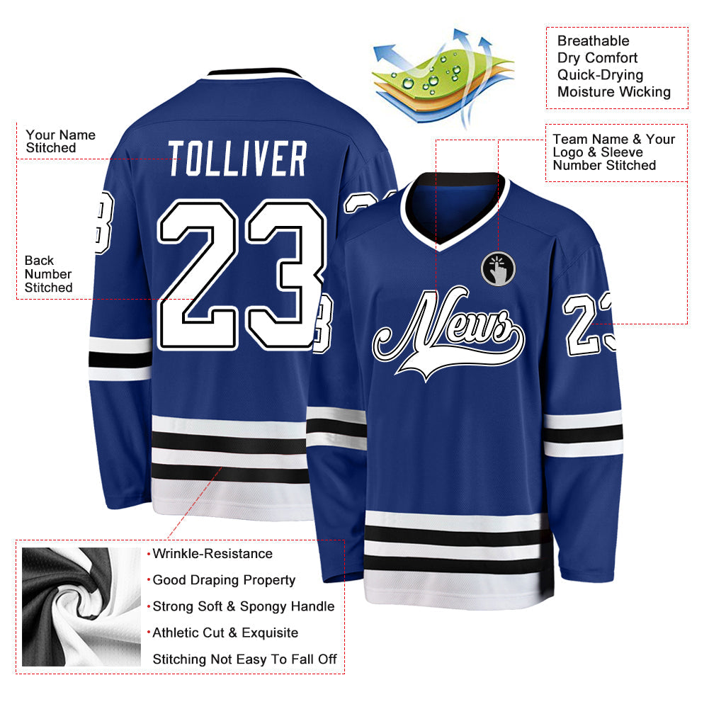 Custom Royal White-Black Hockey Jersey view 2