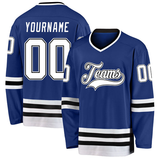 Custom Royal White-Black Hockey Jersey - Main View