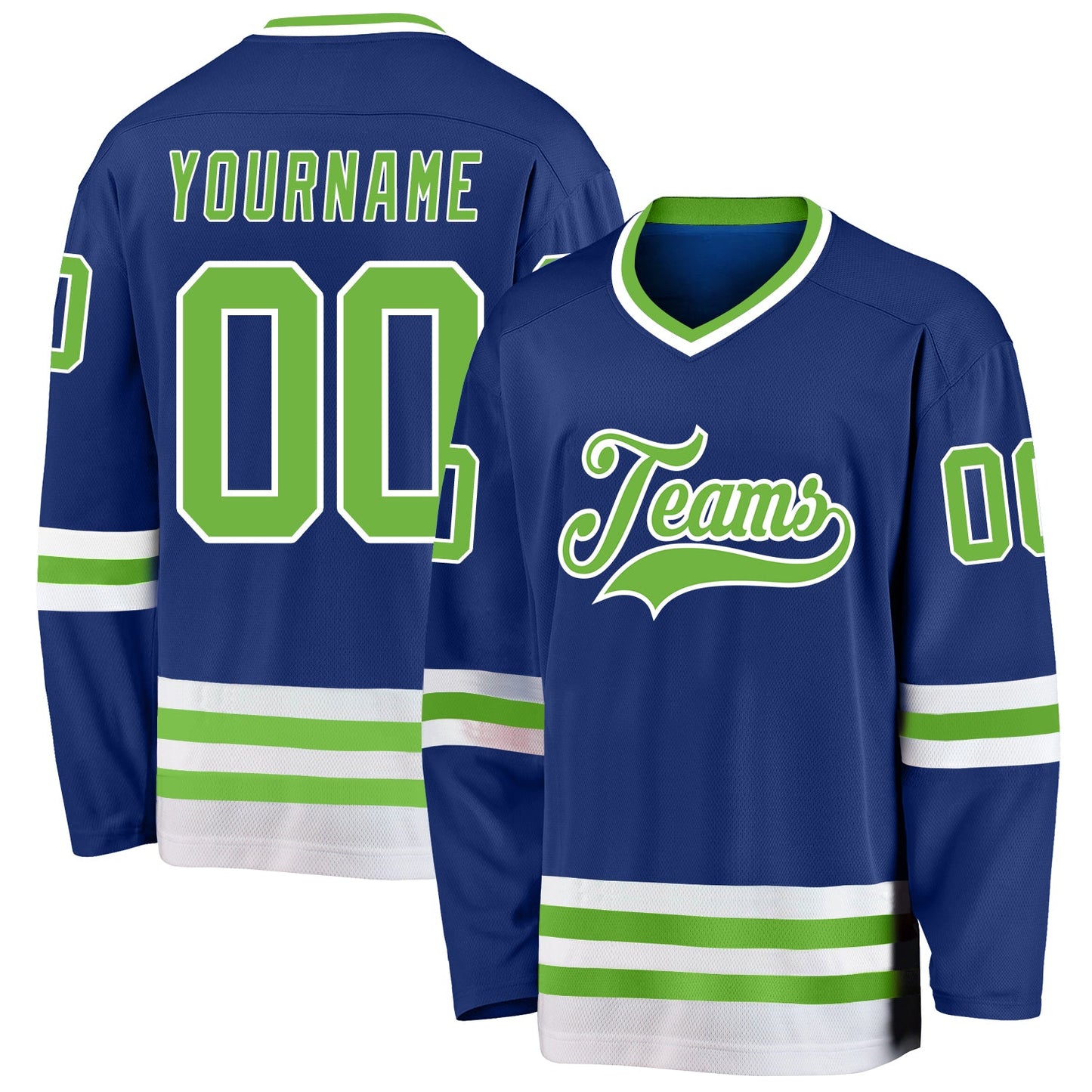 Custom Royal Neon Green-White Hockey Jersey - Main View